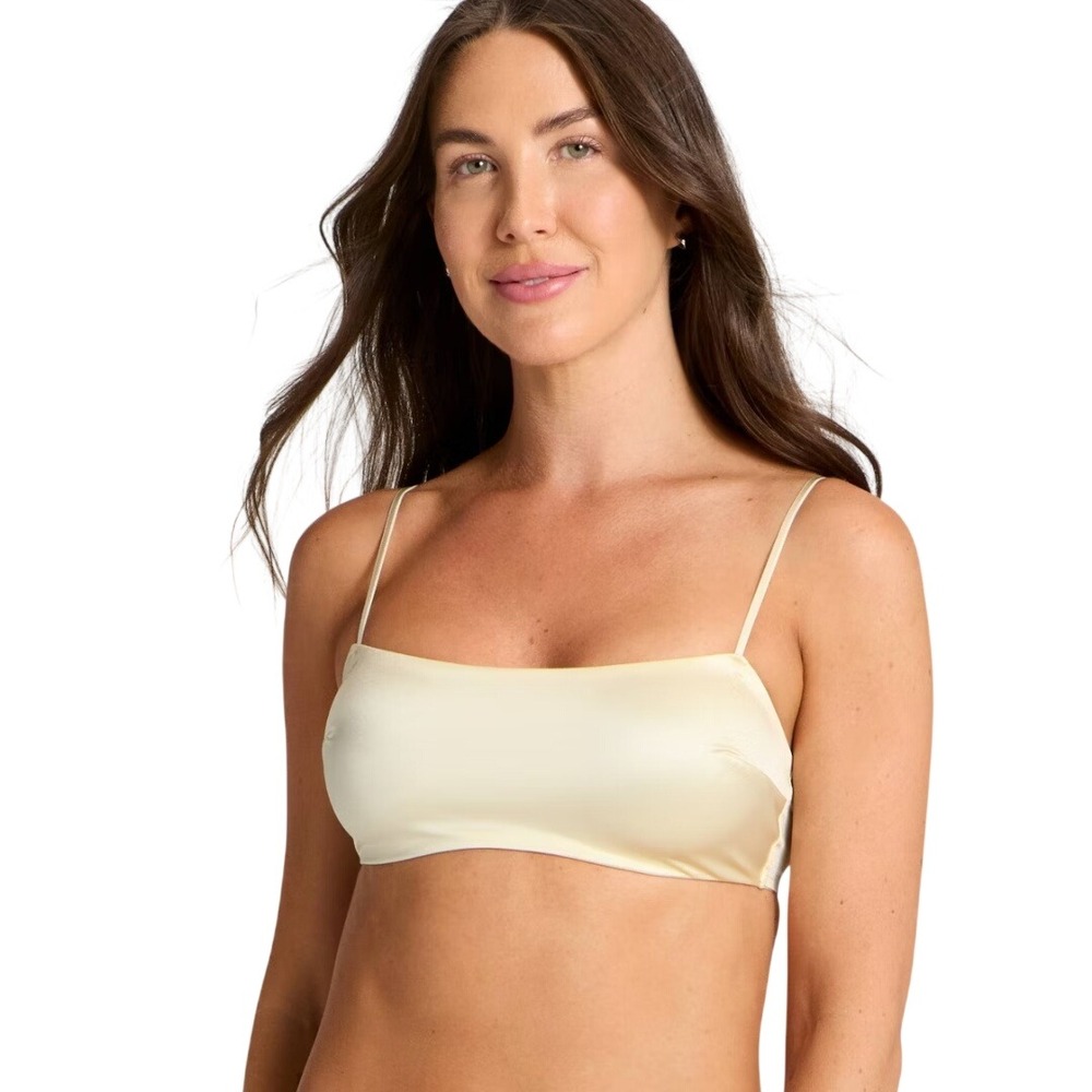 Auden Women's Cream Champagne Adjustable Straps Hook Back Satin Bralette Size XS